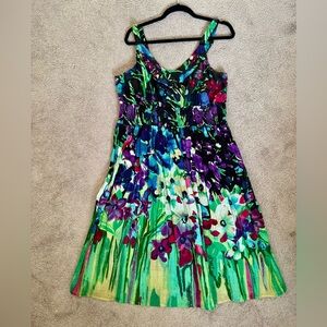 Cotton Floral Boho Midi Sundress Made In India Smocked Waist Size XL Studio West